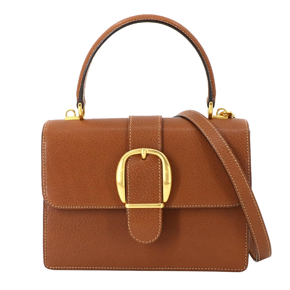 GUCCI 2way ハンド ショルダー バッグ レザー ブラウン ゴールド 金具 Hand Shoulder Bag グッチ 90268170