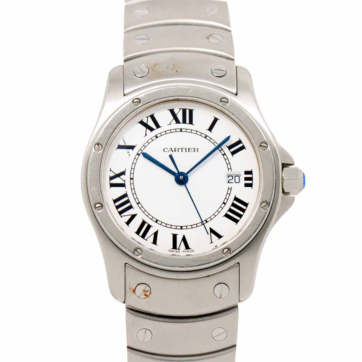 Cartier サントスクーガーMM W20027K1 ボーイズ 腕時計 デイト ホワイト クォーツ ウォッチ Santos Cougar カルティエ 90269496