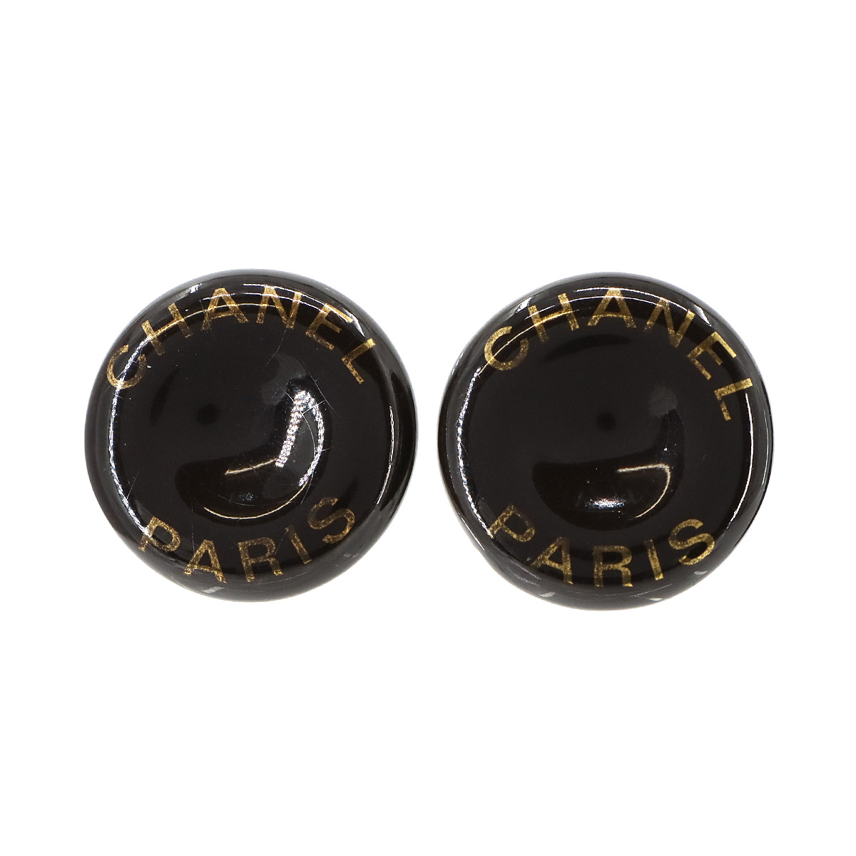 CHANEL ラウンド型 ロゴ イヤリング ブラック ゴールド 97P ヴィンテージ アクセサリー Vintage Earring シャネル 90268610