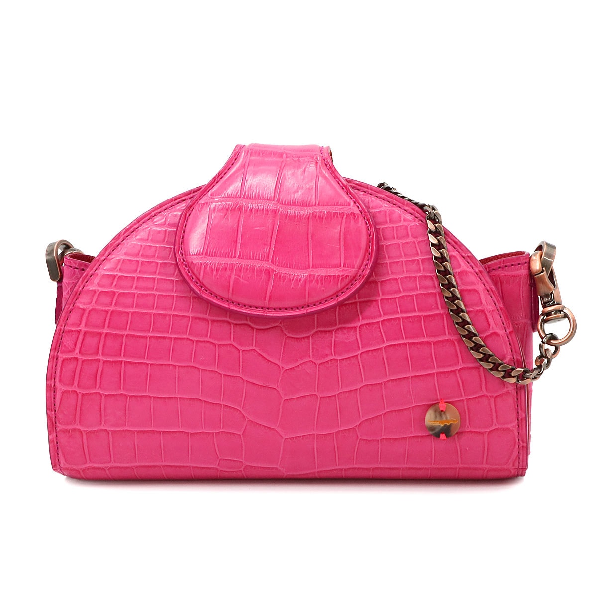 CIVINILE マット クロコダイル チェーン ショルダー バッグ ピンク ブロンズ 金具 Chain Shoulder Bag チビナイル 90271223