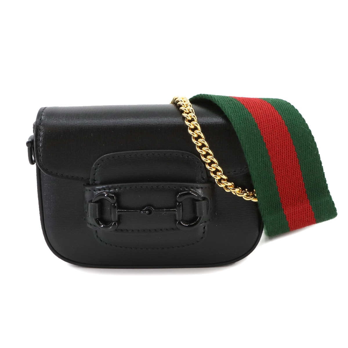 GUCCI ホースビット 1955 ミニ 2way チェーン ハンド ショルダー バッグ レザー ブラック 726863 Horsebit 1955 Bag グッチ 90271224