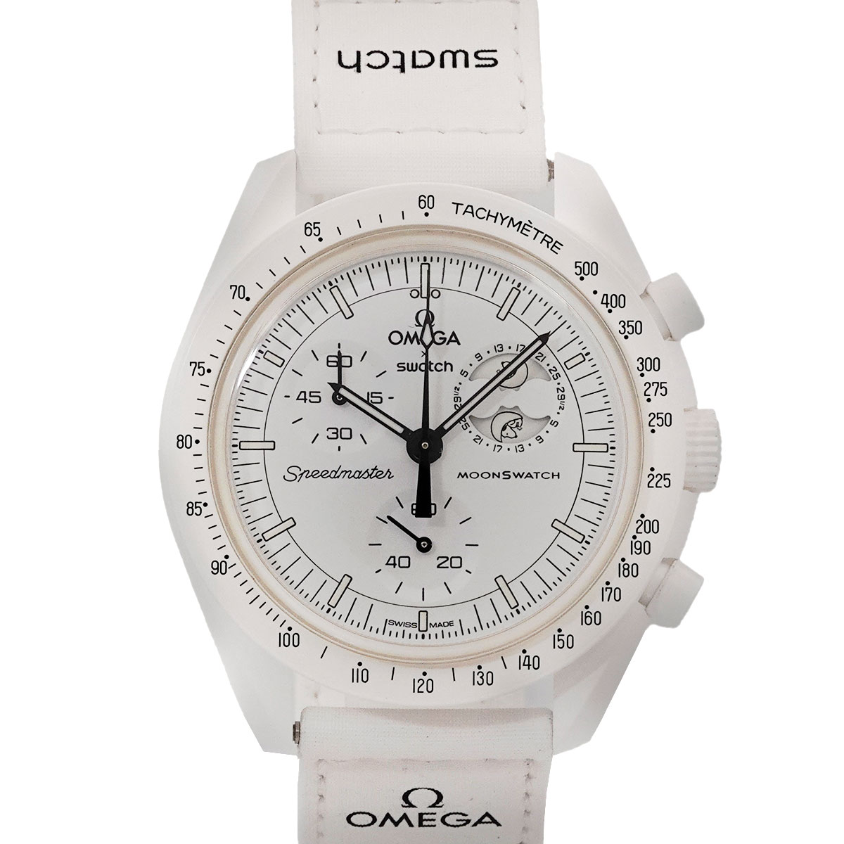 swatch OMEGA×swatch バイオセラミック ミッショントゥザムーンフェイズ ニュームーン SO33W700 クロノグラフ メンズ 腕時計 ホワイト クォーツ Mission To The Moon スウォッチ 90273481