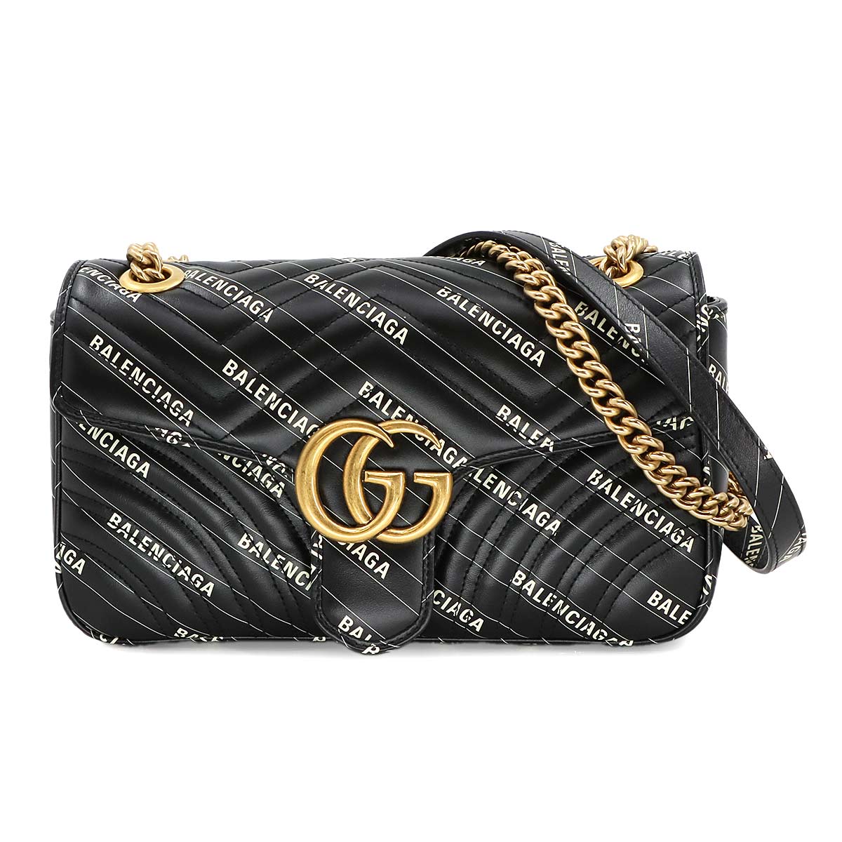 GUCCI バレンシアガ BALENCIAGA コラボ GGマーモント ザ ハッカープロジェクト スモール ショルダー バッグ レザー ブラック 443497 ゴールド 金具 GG Marmont Bag グッチ 90271804