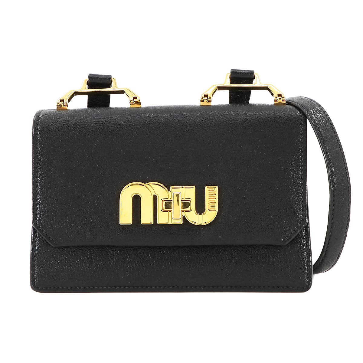 MIUMIU ショルダー バッグ レザー ブラック 5BH087 ゴールド 金具 Shoulder Bag ミュウミュウ 90273305