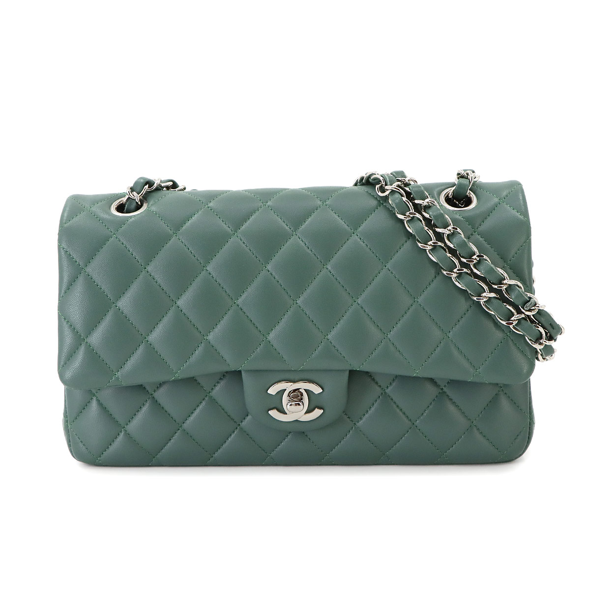 CHANEL マトラッセ 25 チェーン ショルダー バッグ レザー グリーン A01112 シルバー 金具 Matelasse Bag シャネル 90272931