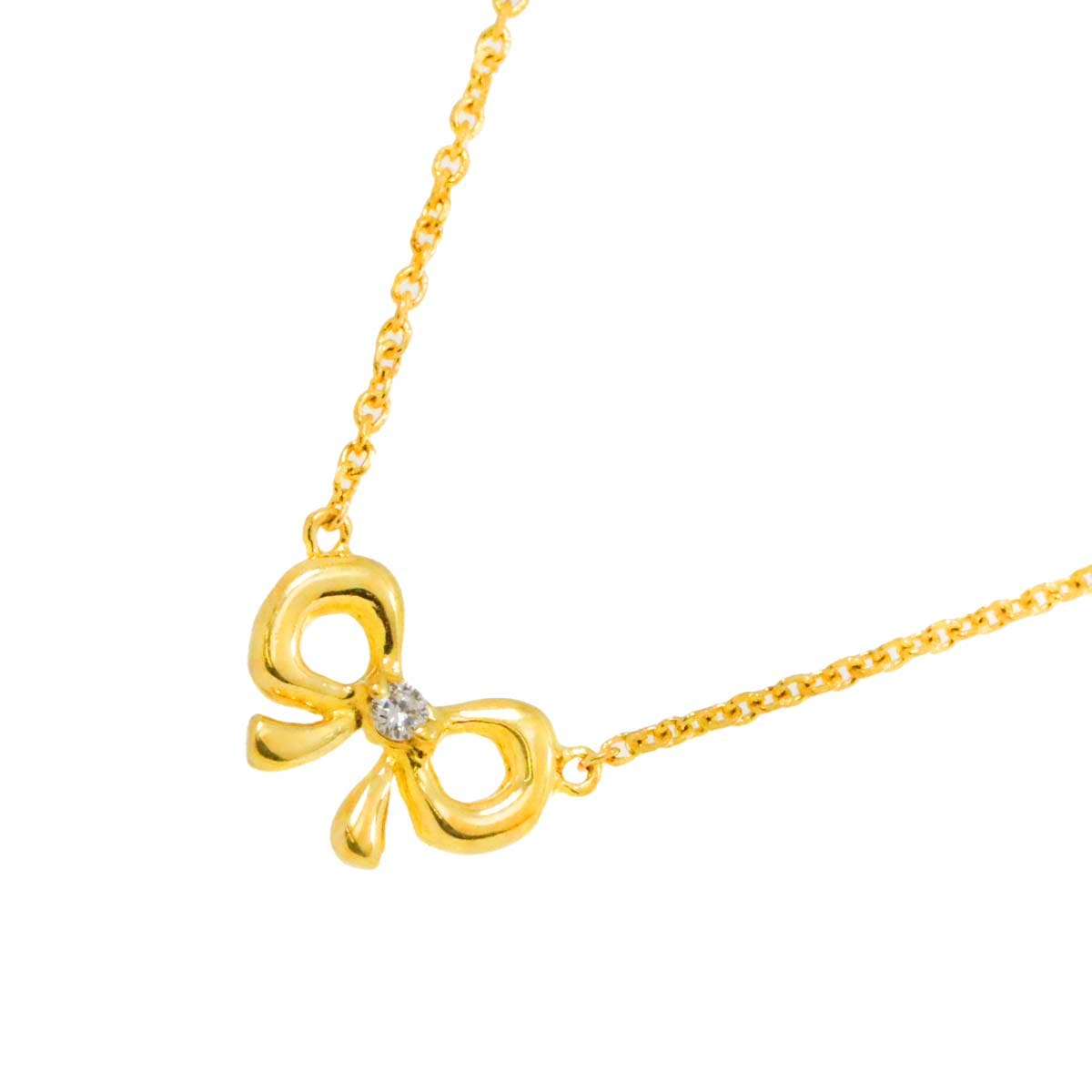 AHKAH リボン ダイヤ ネックレス 40cm K18 YG イエローゴールド 750 Diamond Necklace アーカー 90272065