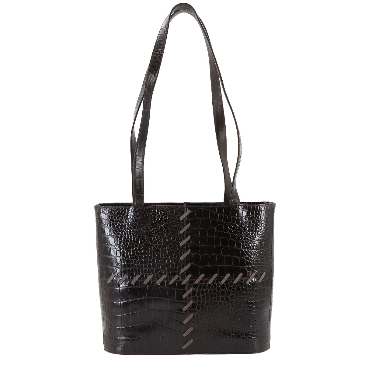 YVES SAINT LAURENT トート バッグ レザー クロコ型押し ダークブラウン ゴールド 金具 Tote Bag イヴ サンローラン 90273667