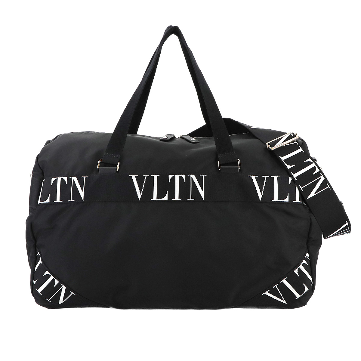 VALENTINO GARAVANI VLTN 2way ボストン ショルダー バッグ ナイロン ブラック ホワイト シルバー 金具 Boston Bag ヴァレンティノ ガラヴァーニ 90275299