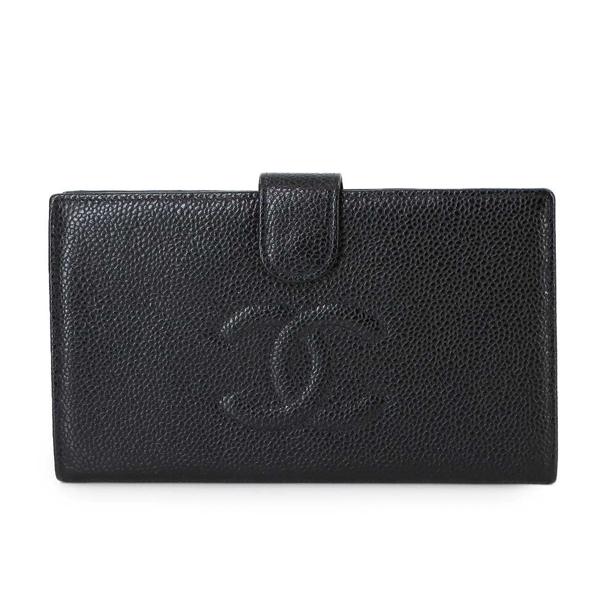 CHANEL キャビアスキン 二つ折り 長財布 がま口 レザー ブラック A13498 ココマーク ヴィンテージ Long Wallet シャネル 90277090