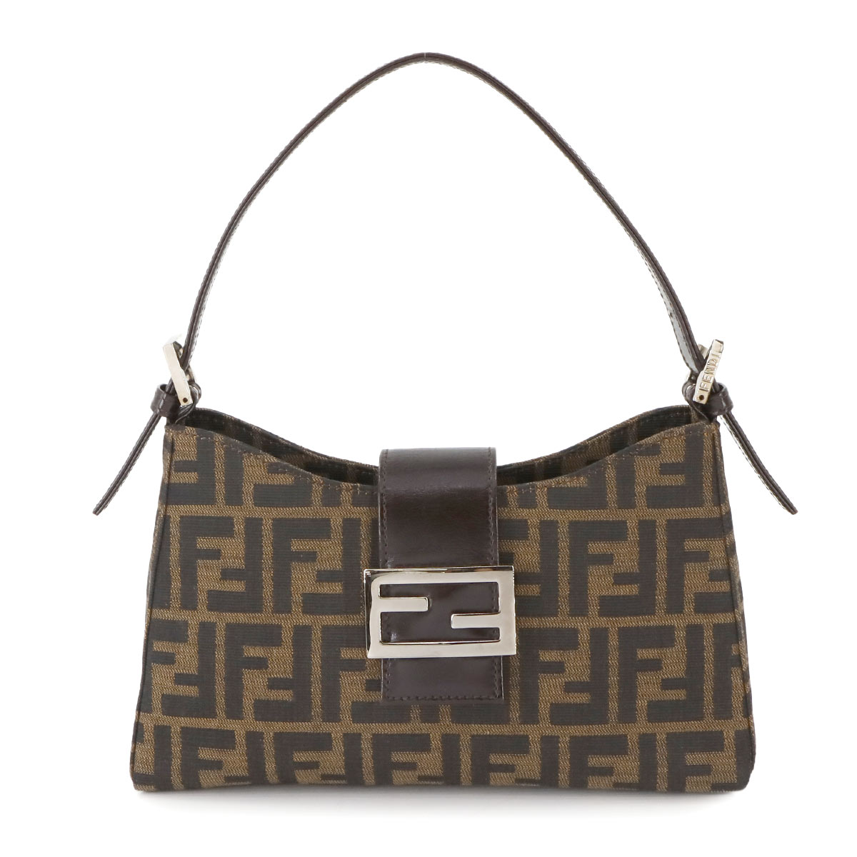 FENDI ズッカ柄 ハンド バッグ キャンバス ブラウン レザー ヴィンテージ シルバー 金具 Zucca Hand Bag フェンディ 90276006
