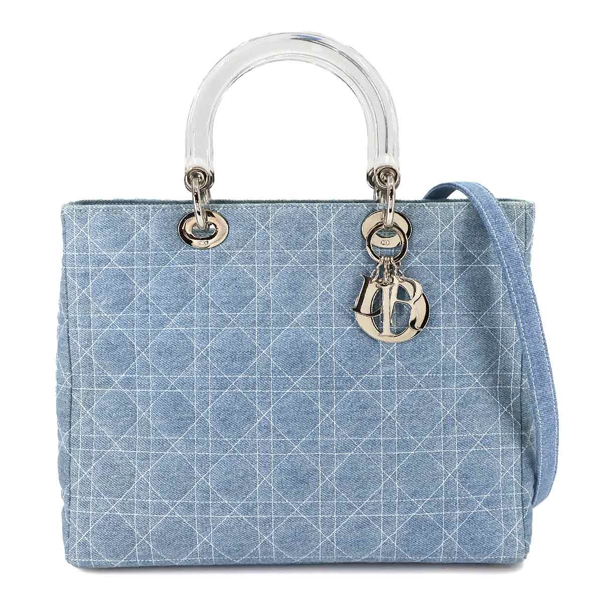 Christian Dior レディディオール ラージ 2way ハンド ショルダー バッグ デニム ブルー CAJ44561 Lady Dior クリスチャン ディオール 90277546