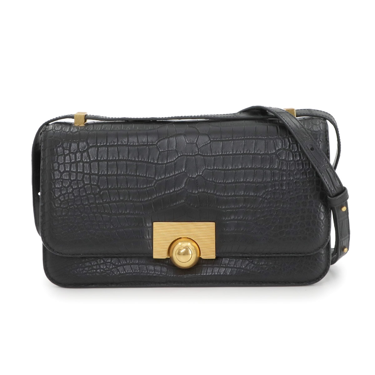 BOTTEGA VENETA クロコダイル ザ クラシック ショルダー バッグ レザー ブラック The Classic Bag ボッテガ ヴェネタ 90277037