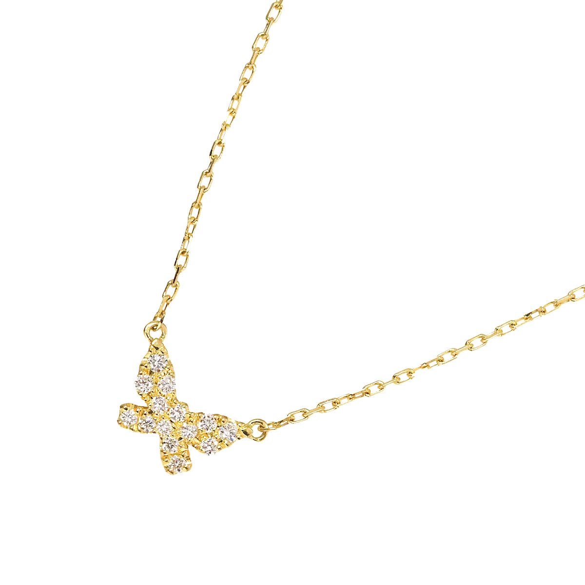 AHKAH バタフライ ダイヤ 0.06ct ネックレス 40cm K18 YG イエローゴールド 750 Diamond Necklace アーカー 90276433