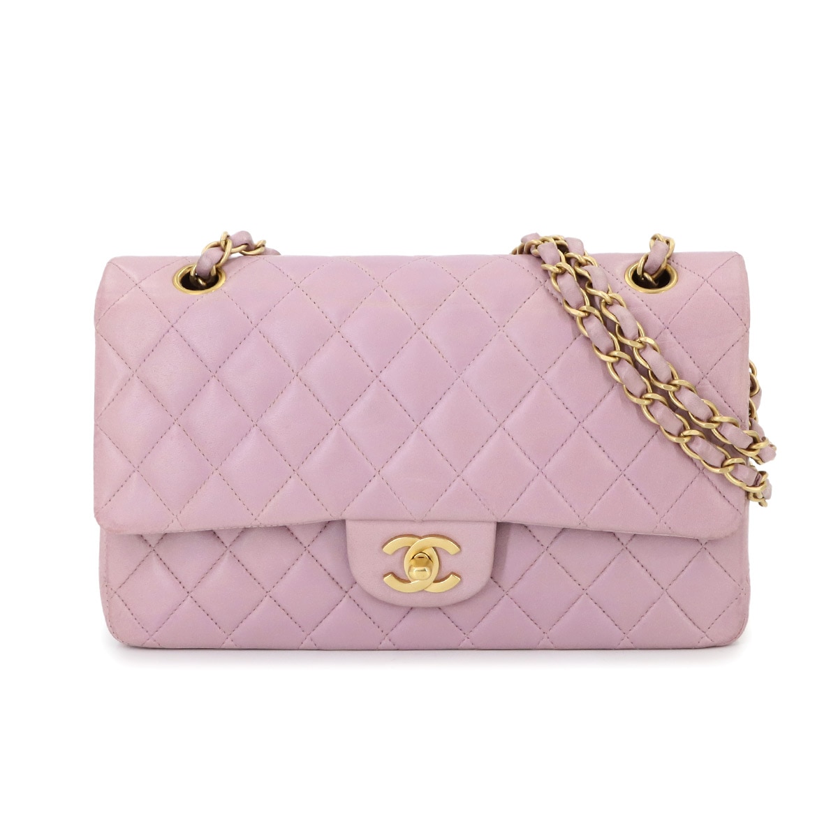 CHANEL マトラッセ 25 チェーン ショルダー バッグ レザー ライトパープル A01112 ゴールド 金具 ヴィンテージ Matelasse Bag シャネル 90278152