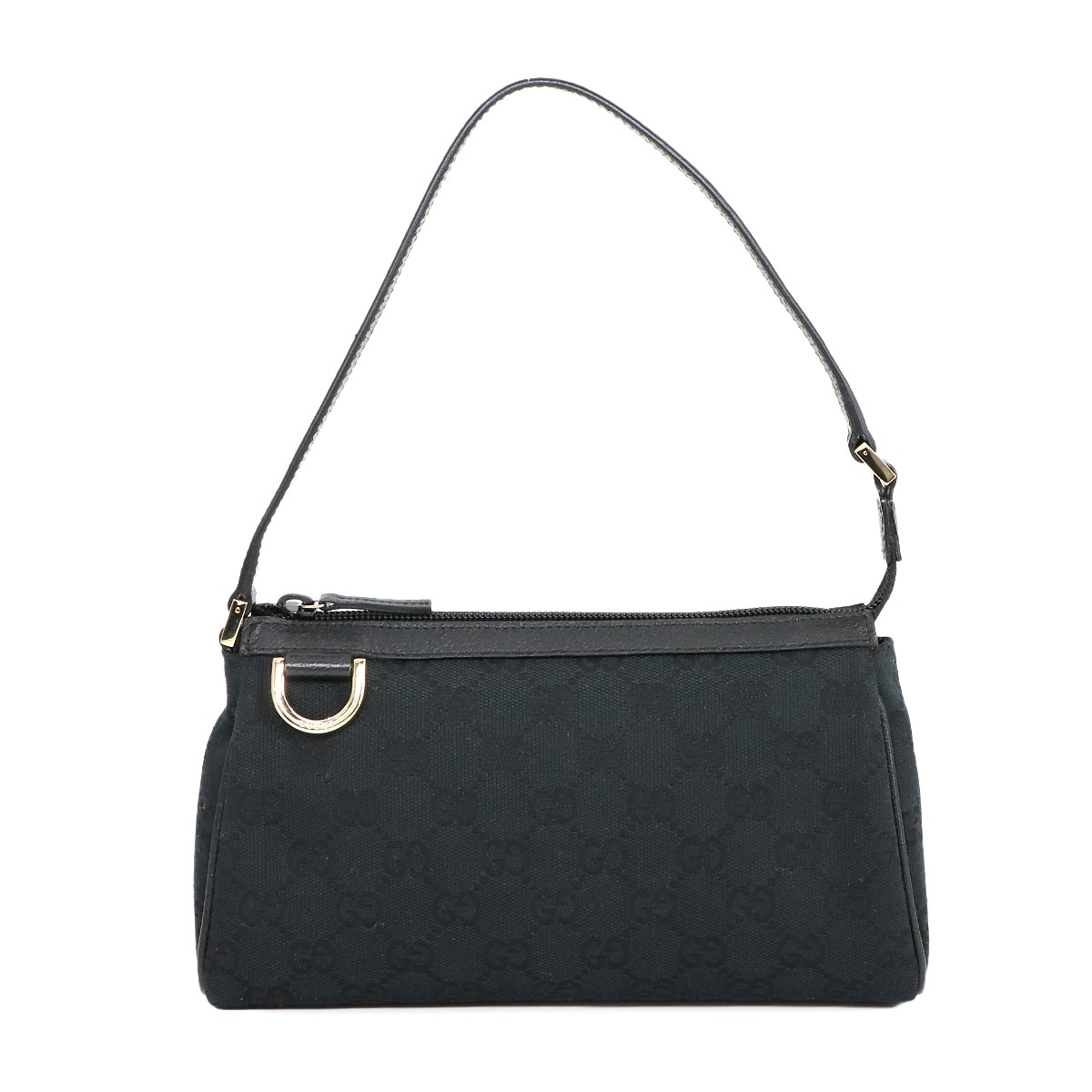 GUCCI GGキャンバス ハンド バッグ レザー ブラック 145750 ゴールド 金具 Hand Bag グッチ 90279132