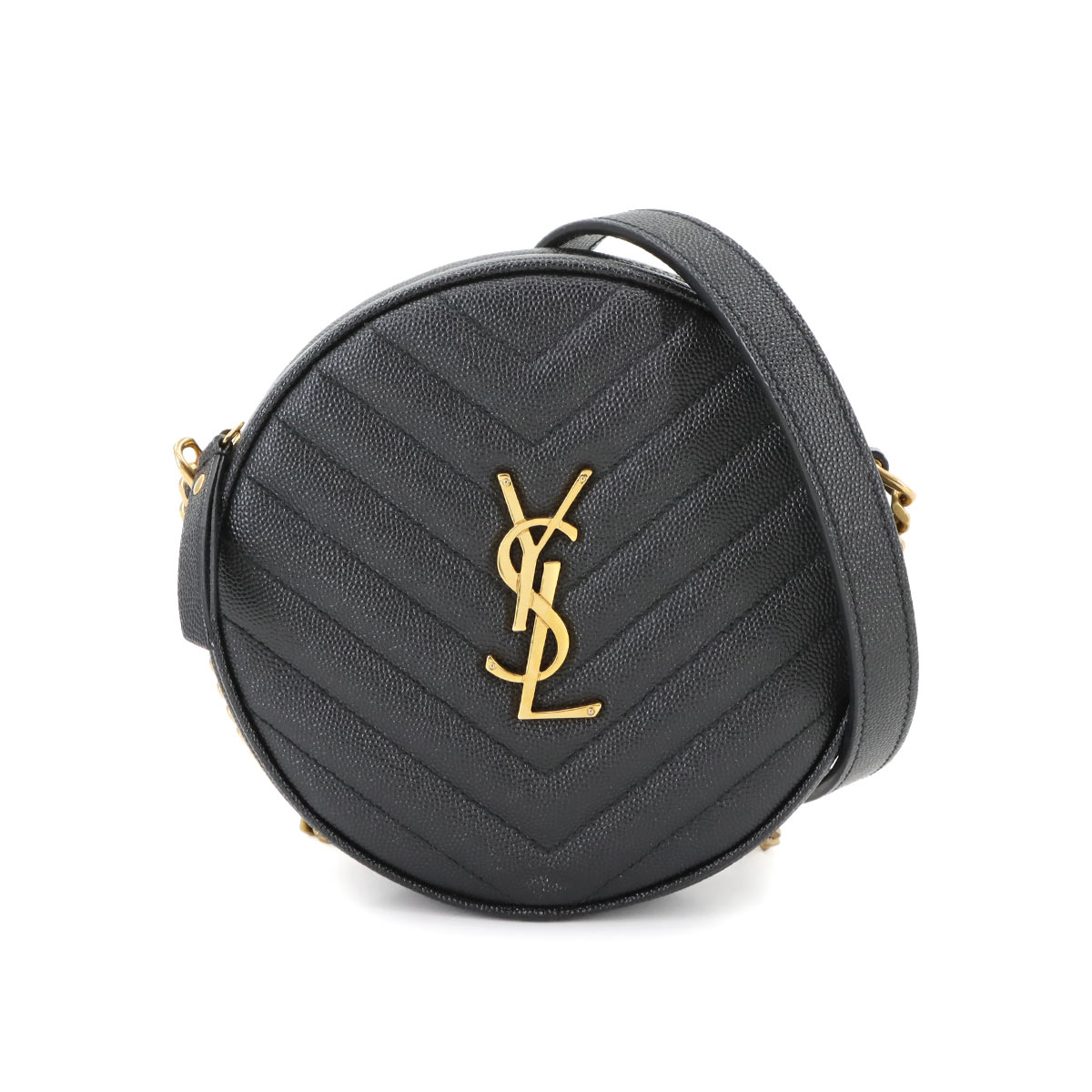 SAINT LAURENT PARIS ヴィニル チェーン ショルダー バッグ レザー ブラック 610436 Vinyle Round Camera Bag サンローラン パリ 90277328