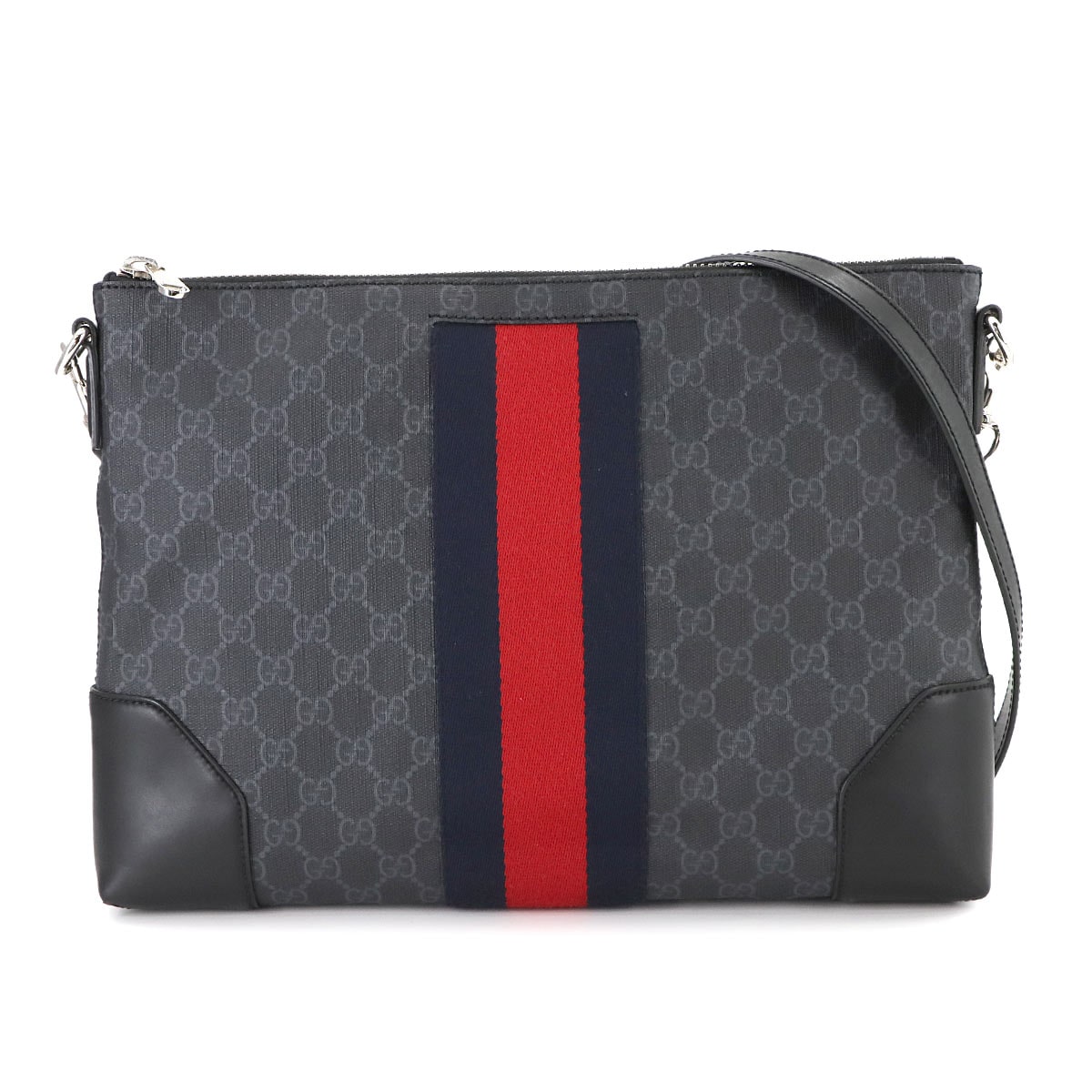 GUCCI GGスプリーム 2way メッセンジャー ショルダー クラッチ バッグ グレー ブラック シェリーライン 474139 GG Supreme Messenger Bag グッチ 90279153