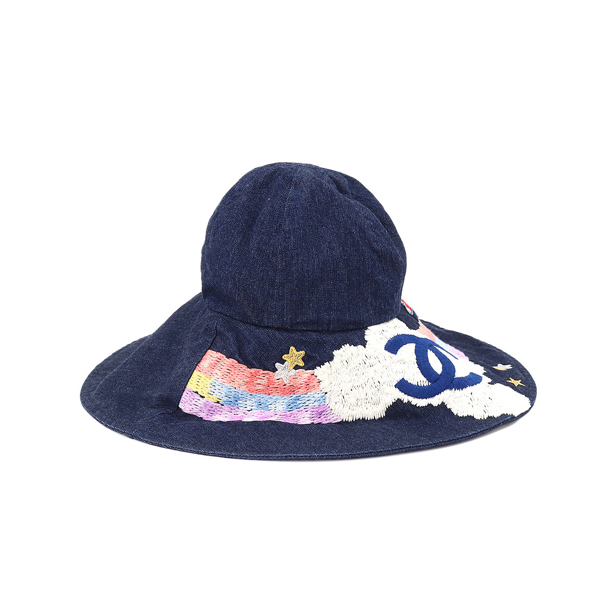 CHANEL デニム バケットハット 帽子 コットン ネイビー L 夜間飛行 ココマーク Bucket Hat シャネル 90204783