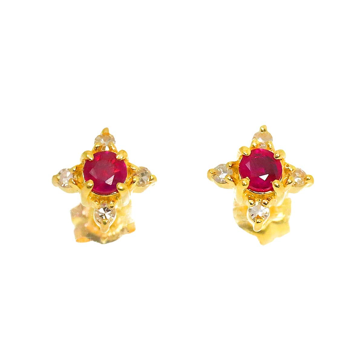 ルビー ダイヤ ピアス K18 YG イエローゴールド 750 Ruby Earrings Pierced 90281458