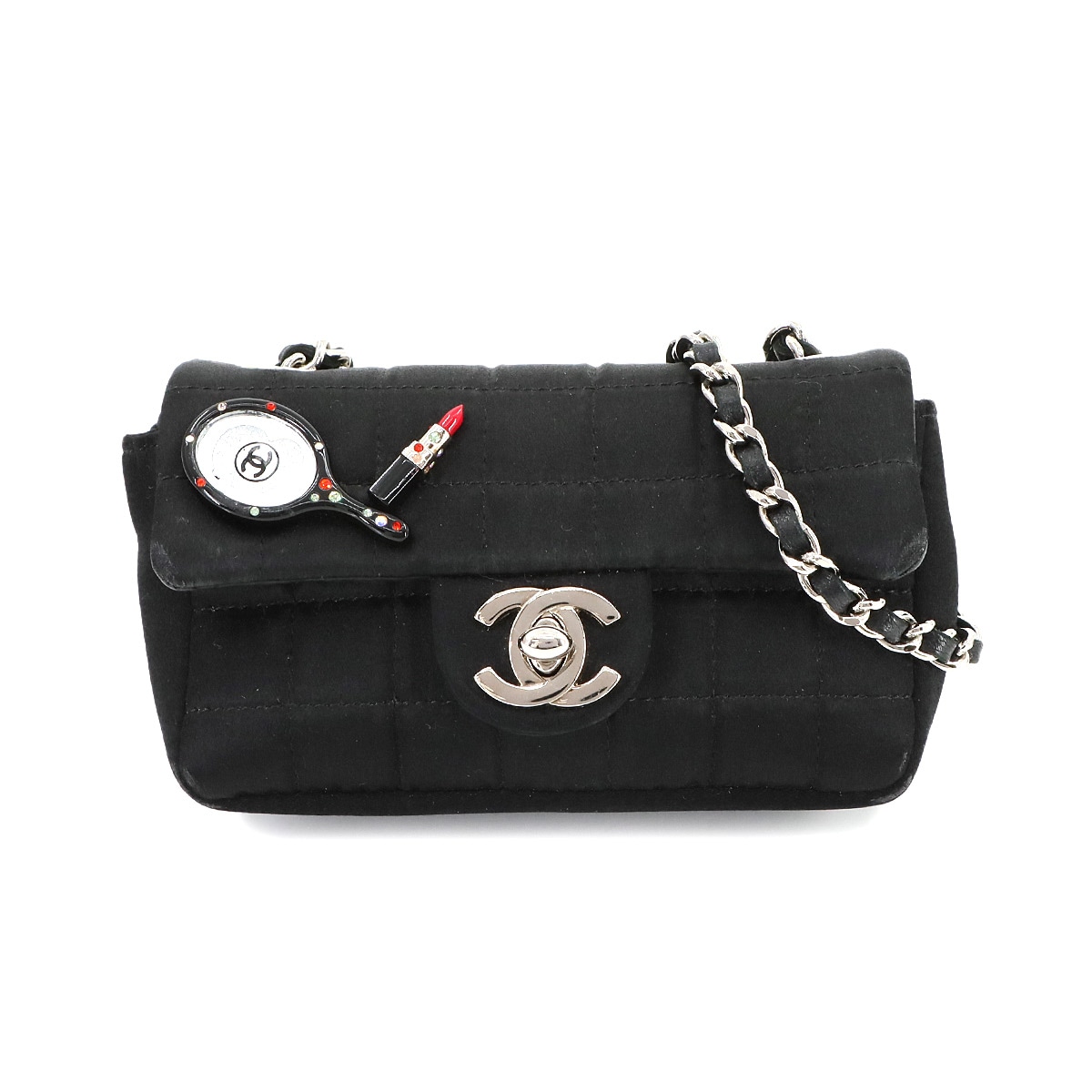 CHANEL チョコバー ミラー リップ ミニ チェーン ショルダー バッグ サテン ブラック ヴィンテージ Chocolate bar Shoulder Bag シャネル 90281971