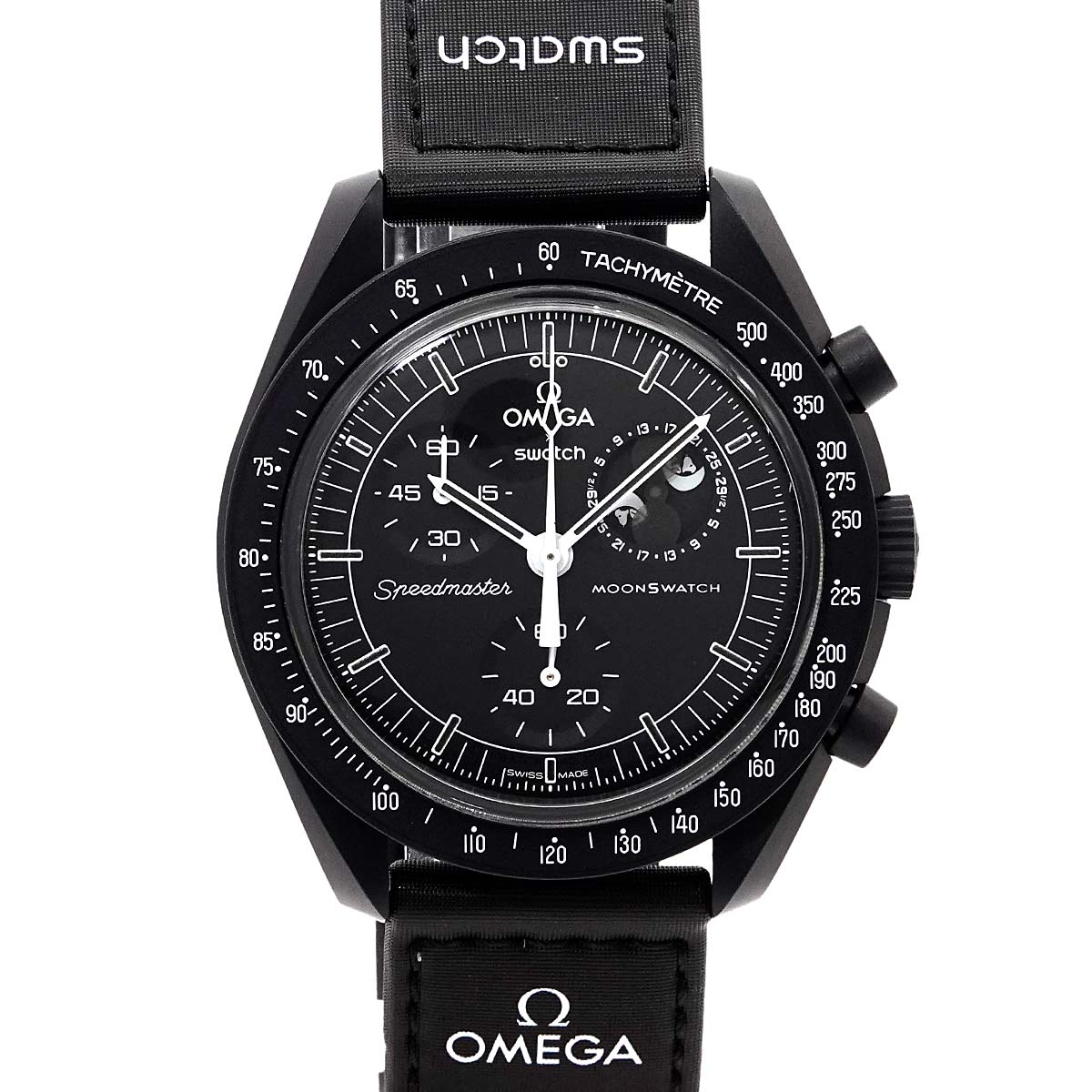 swatch OMEGA×swatch バイオセラミック ミッショントゥザムーンフェイズ ニュームーン SO33B700 クロノグラフ メンズ 腕時計 ブラック クォーツ Mission To The Moon スウォッチ 90282705