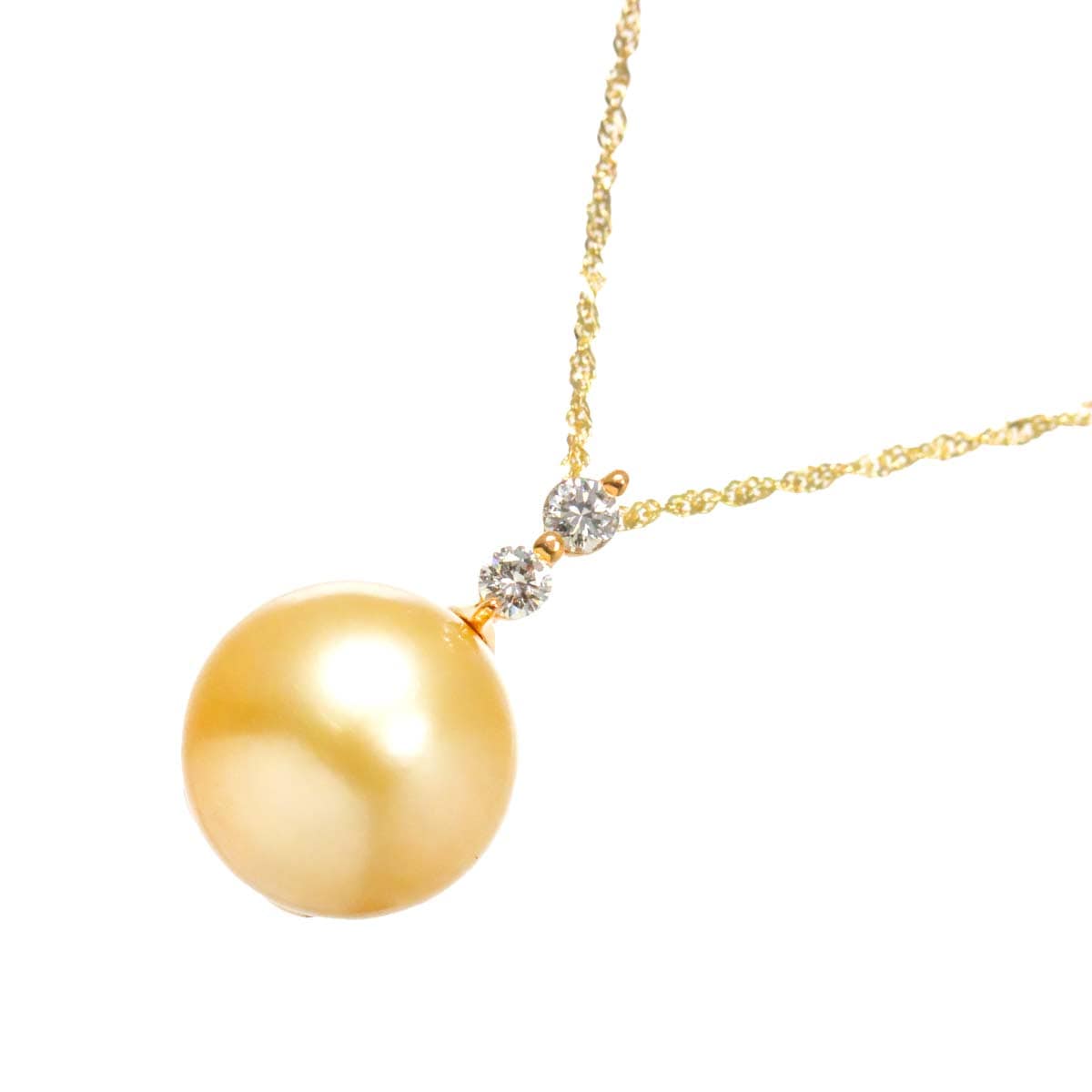 白蝶真珠 10.6mm ダイヤ 0.10ct パール ネックレス 40cm K10 PG YG ピンク イエローゴールド 416 Pearl Necklace 90282478
