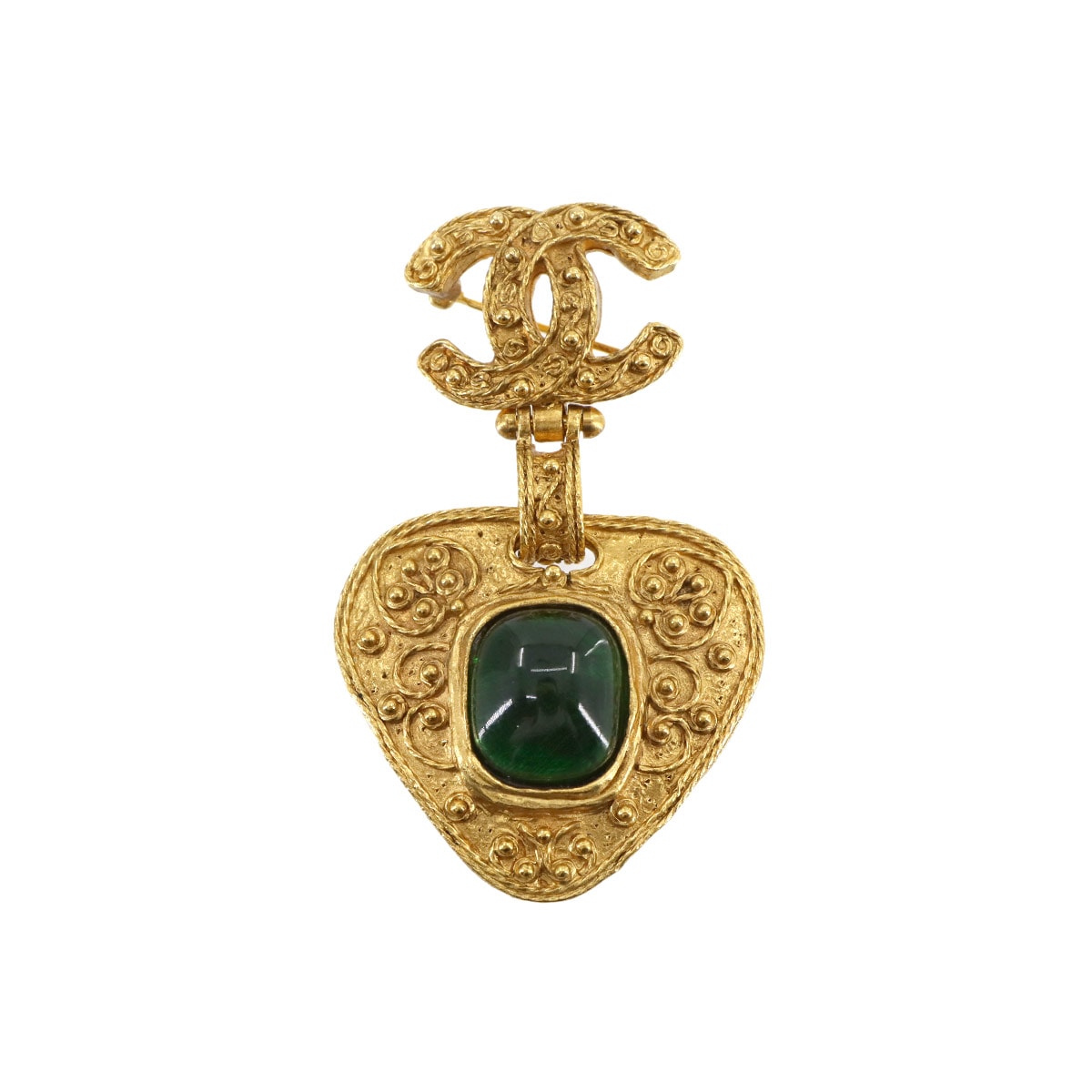 CHANEL ココマーク スイング ブローチ カラーストーン ゴールド グリーン 94A アクセサリー Vintage Brooch シャネル 90278707