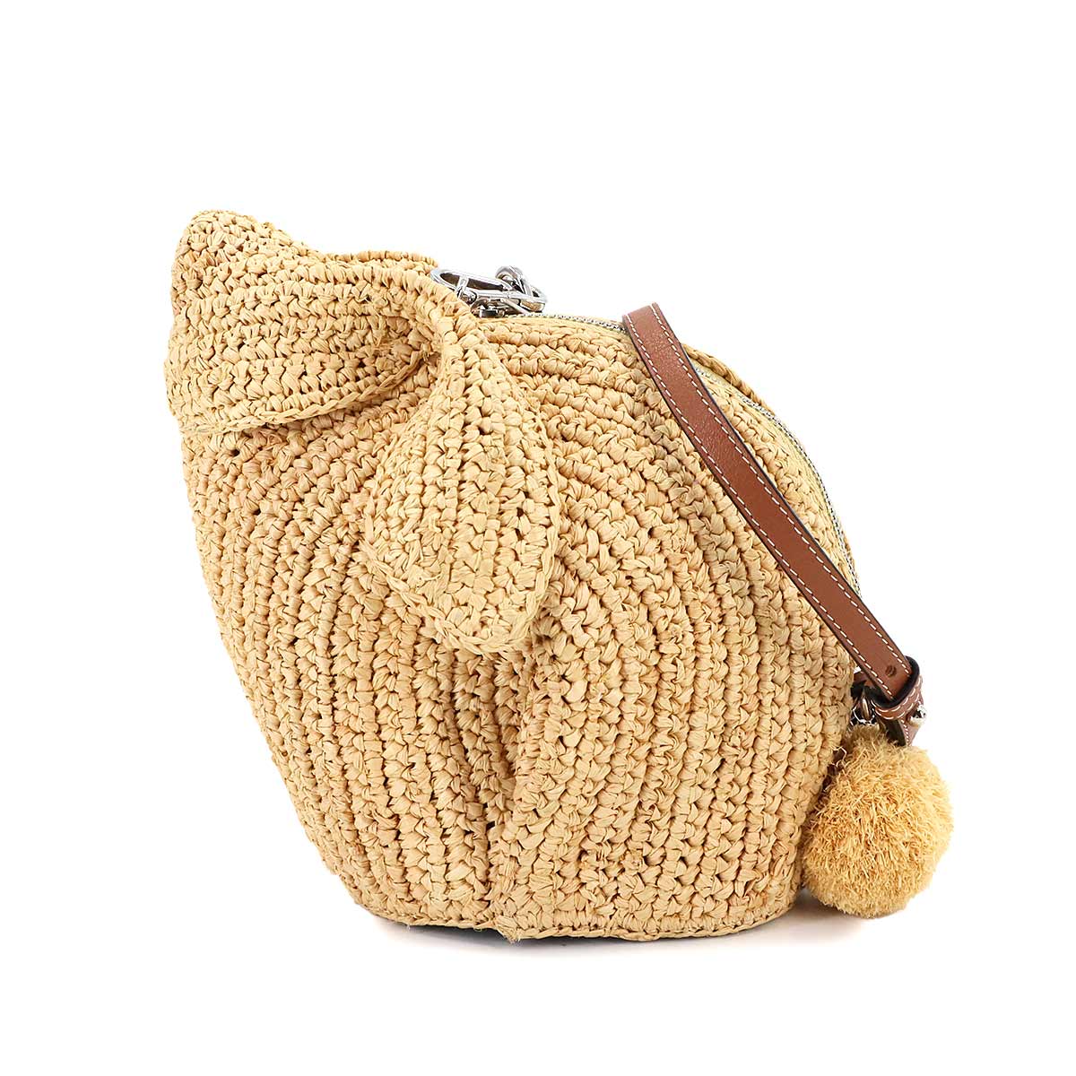 LOEWE バニー ミニ ショルダー バッグ ラフィア レザー ナチュラル タン シルバー 金具 ラビット うさぎ Bunny Mini Bag ロエベ 90281946