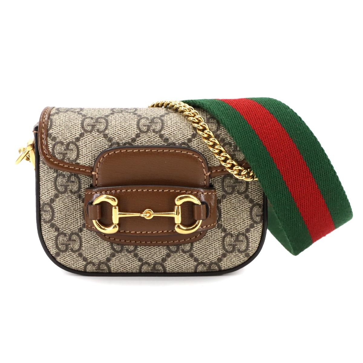 GUCCI ホースビット 1955 ミニ 2way チェーン ハンド ショルダー バッグ GGスプリームキャンバス レザー ベージュ ブラウン 699760 Horsebit 1955 Bag グッチ 90281952