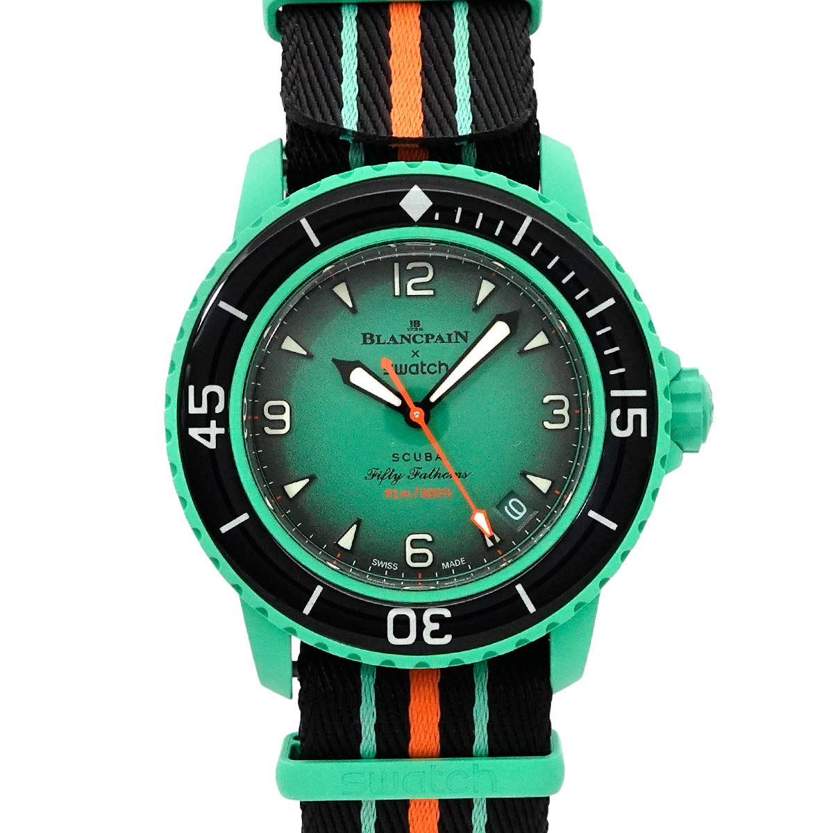 swatch Blancpain×swatch フィフティ ファゾムス パシフィックオーシャン SO35I100 メンズ 腕時計 デイト グリーン オートマ 自動巻き Pacific Ocean スウォッチ 90284286