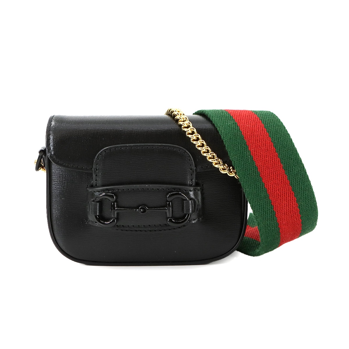 GUCCI ホースビット 1955 ミニ 2way チェーン ハンド ショルダー バッグ レザー ブラック 726863 Horsebit 1955 Bag グッチ 90282768