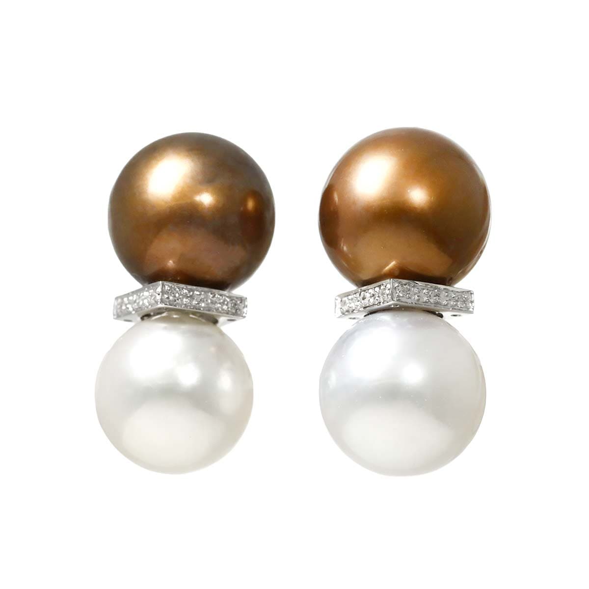 南洋真珠 13.6mm ダイヤ K14 WG ピアス ホワイトゴールド 585 パール Earrings Pierced 90278867