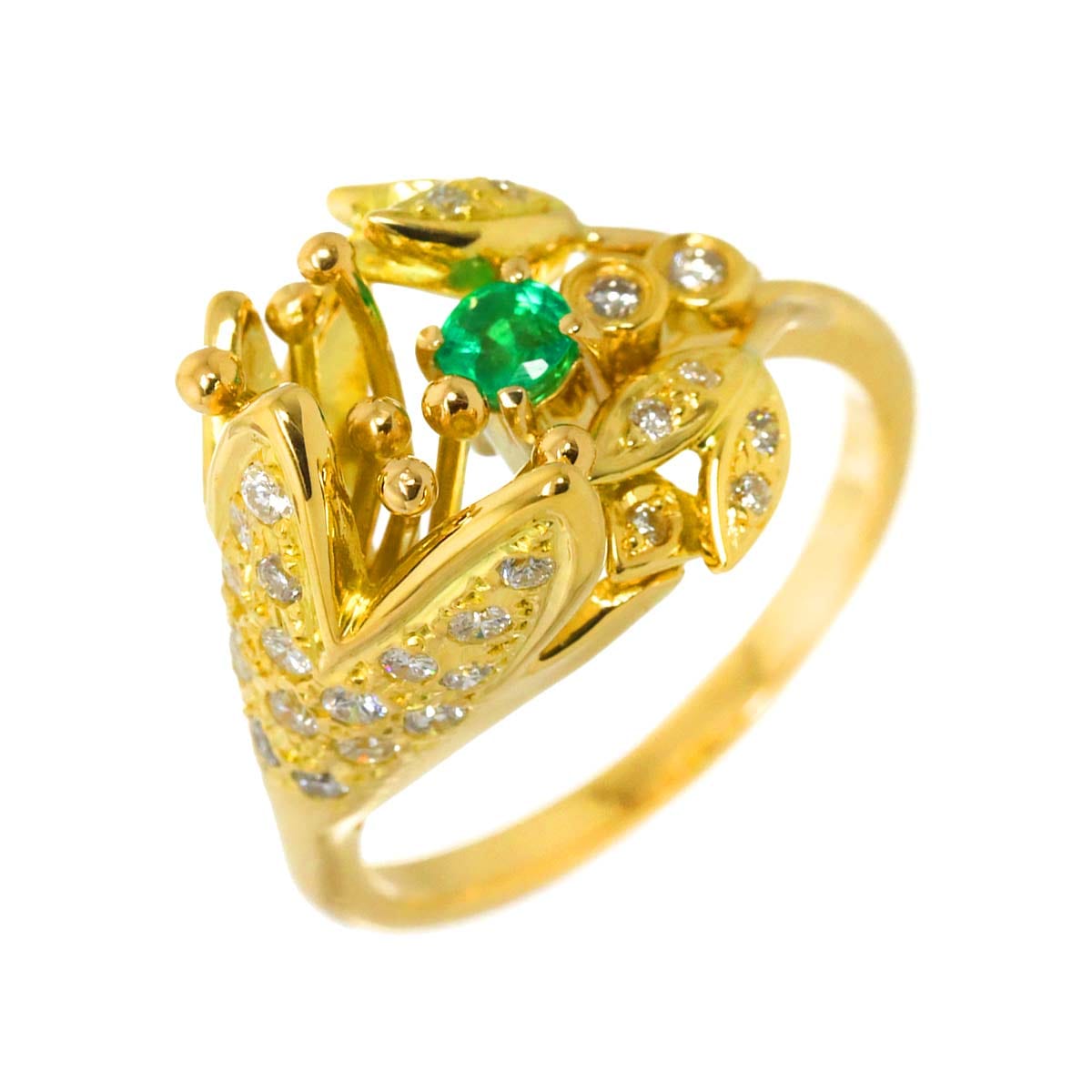 リング 12号 エメラルド ダイヤ K18 YG イエローゴールド 750 指輪 Emerald Ring 90279911