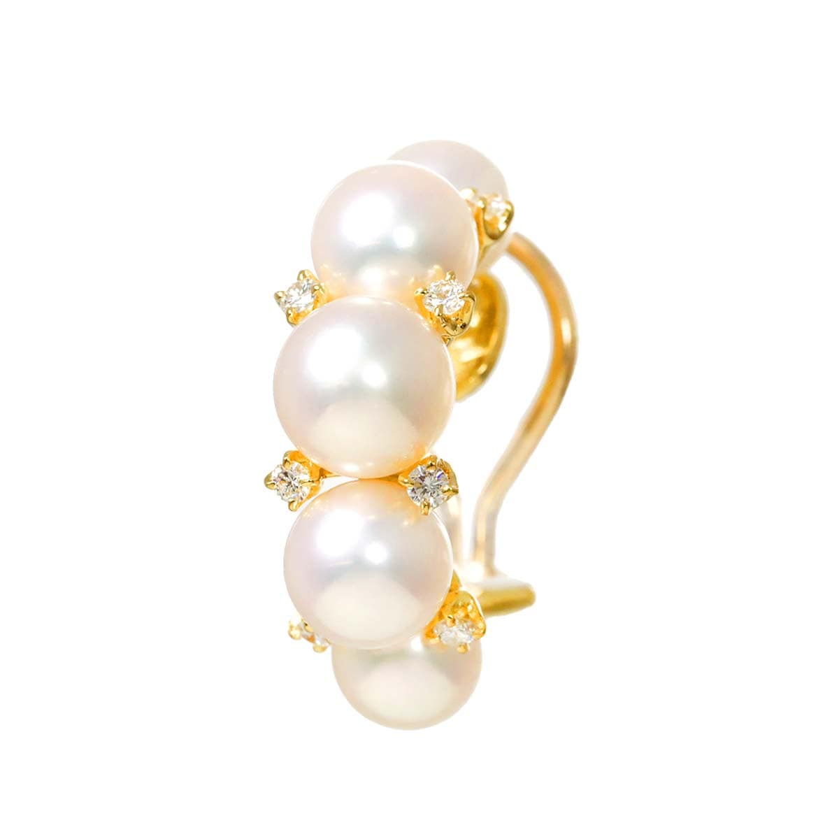 MIKIMOTO アコヤ真珠 7.3-6.3mm ダイヤ イヤリング K18 YG イエローゴールド 750 片耳 片方のみ Akoya Pearl Earring ミキモト 90282455