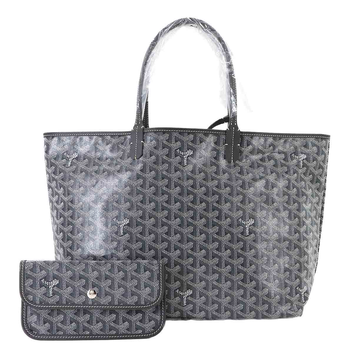 GOYARD サンルイ PM トート バッグ PVC レザー ヘリンボーン グレー シルバー 金具 Saint Louis PM ゴヤール 90283208