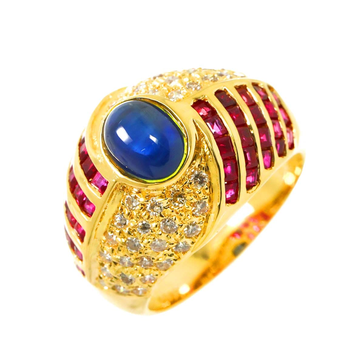リング 12.5号 サファイヤ 1.57ct ルビー 1.66ct ダイヤ 0.53ct K18 YG イエローゴールド 750 指輪 Sapphire Ring 90280918