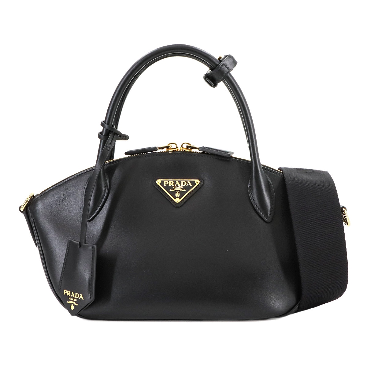 PRADA 2way ハンド ショルダー バッグ レザー ネロ ブラック 1BA427 ゴールド 金具 Hand Shoulder Bag プラダ 90281416