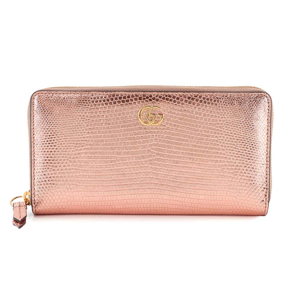 GUCCI GG マーモント ラウンドファスナー 長財布 リザード ピンク 456117 ゴールド 金具 GG Marmont Wallet グッチ 90283248