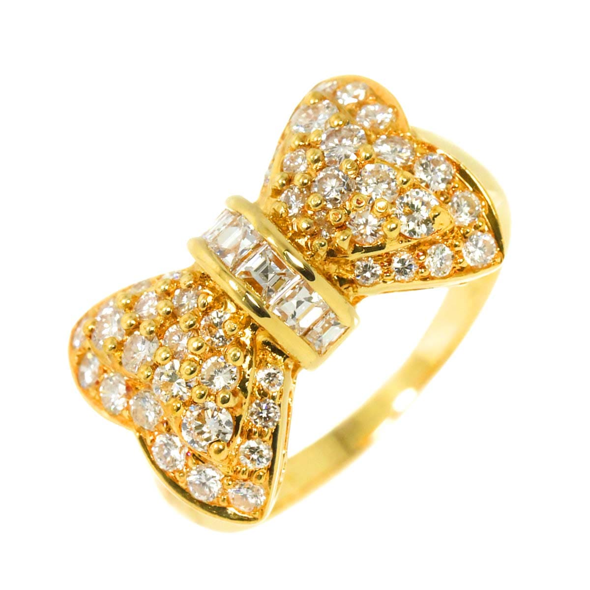 Ponte Vecchio 12号 リング パヴェ ダイヤ 1.11ct K18 YG イエローゴールド 750 指輪 リボン Diamond Ring ポンテヴェキオ 90283422