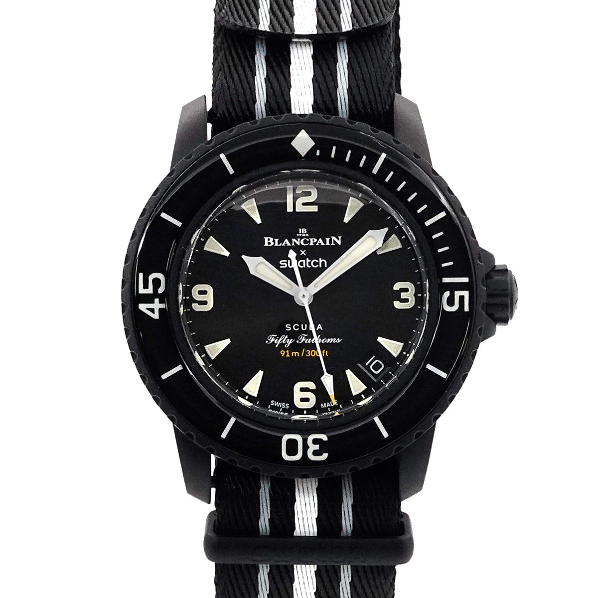 swatch Blancpain×swatch フィフティ ファゾムス オーシャン・オブ・ストーム SO35B400 メンズ 腕時計 デイト ブラック オートマ 自動巻き Ocean of storms スウォッチ 90285687