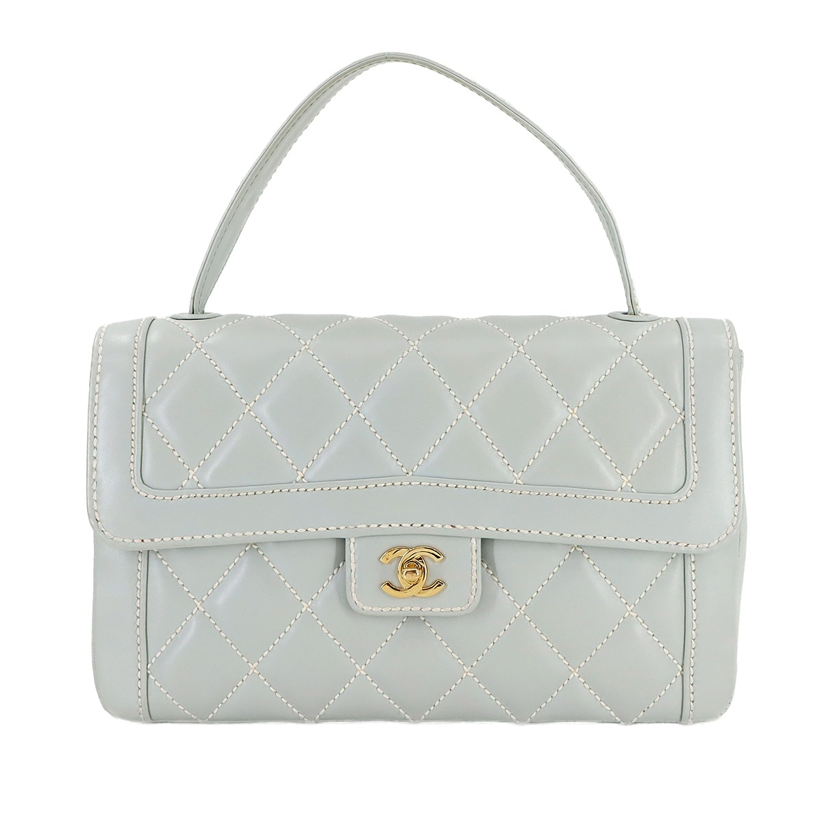 CHANEL ワイルドステッチ マトラッセ ハンド バッグ レザー ライトグレー ゴールド 金具 ヴィンテージ Wild Stitch Matelasse 90282878
