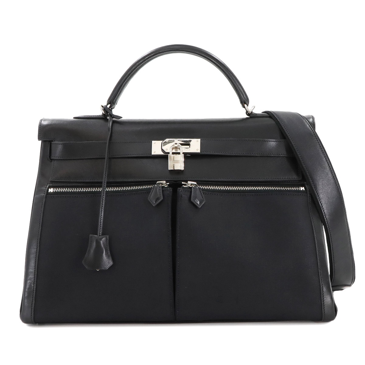 HERMES ケリーラキ 40 2way ハンド ショルダー バッグ ボックスカーフ トワルオフィシェ ブラック □I刻印 Kelly Lakis エルメス 90285417