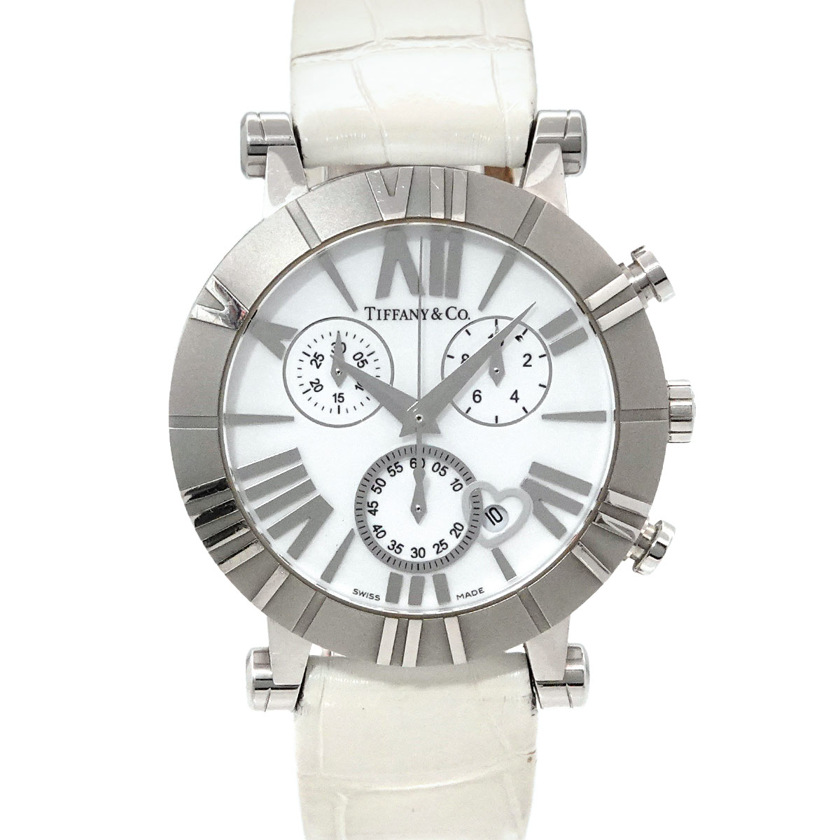 TIFFANY&Co. アトラス クロノグラフ ハートデイト Z1301 32 11A20A71A レディース 腕時計 ホワイト クォーツ ウォッチ Atlas ティファニー 90286701