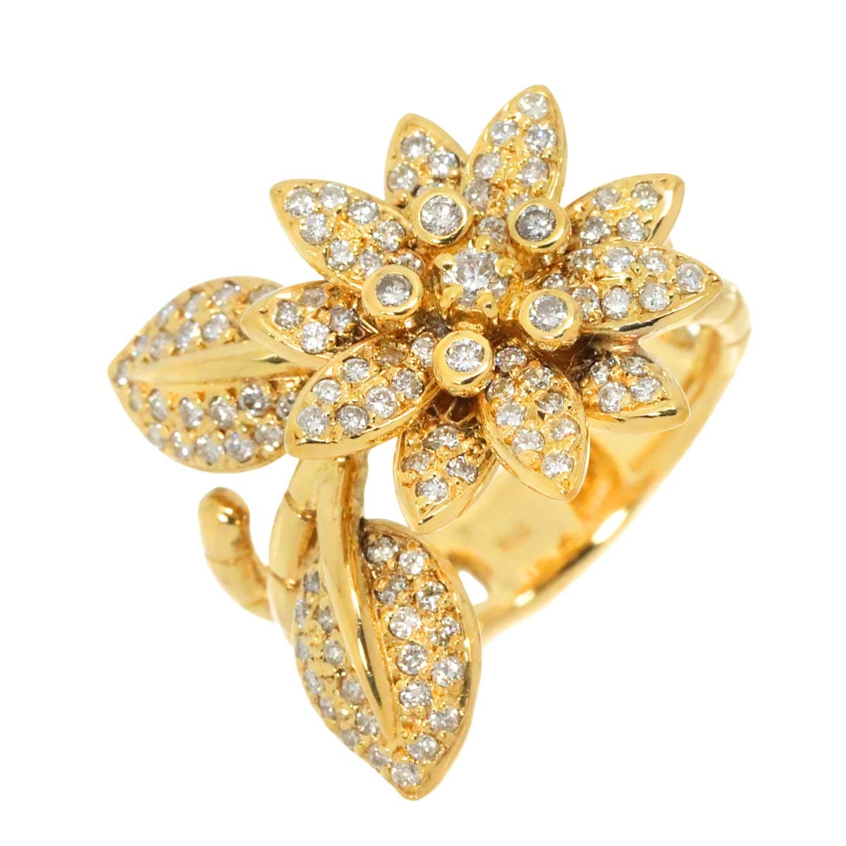 リング 17号 ダイヤ 1.08ct K18 YG イエローゴールド 750 指輪 フラワー Diamond Ring 90256616