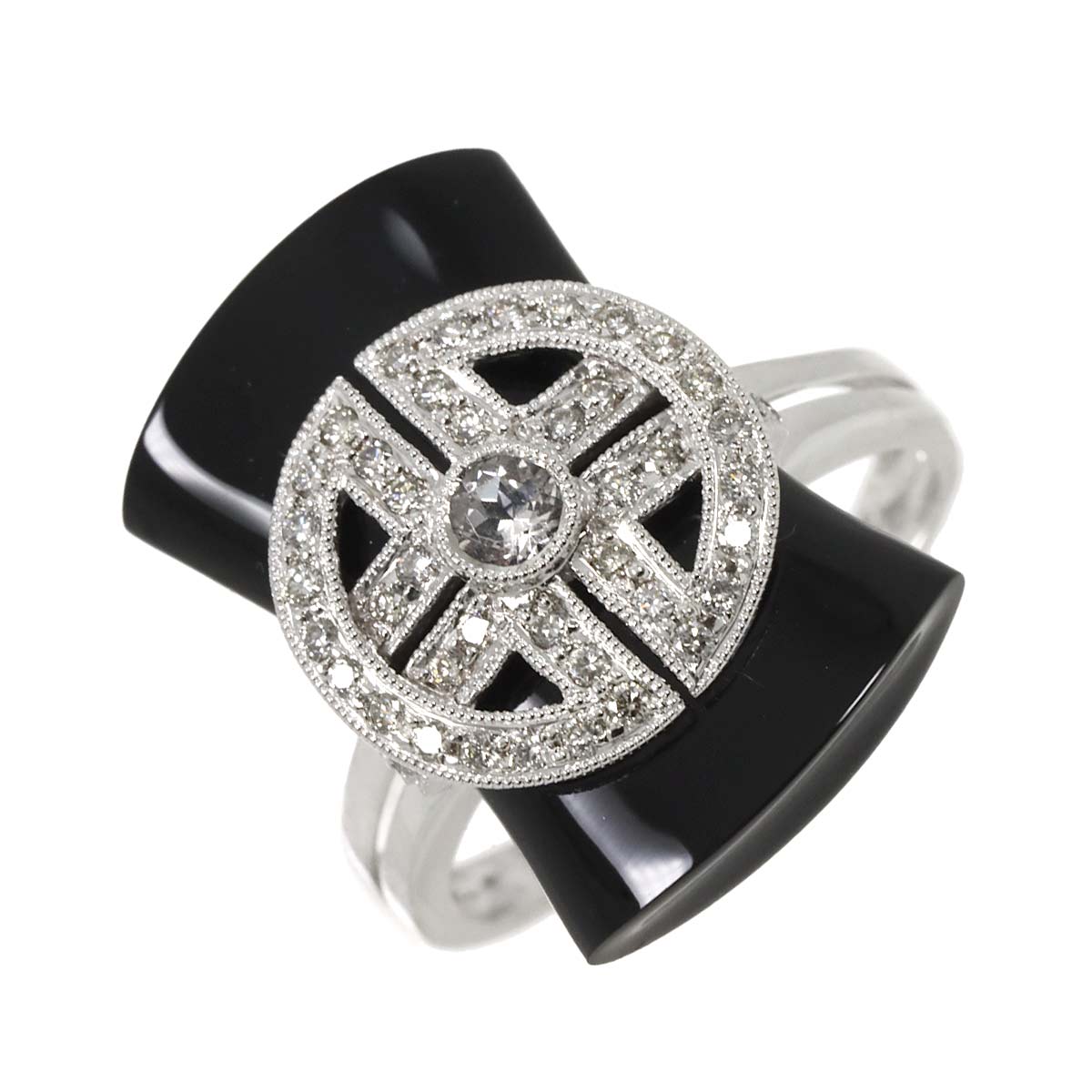 リング 16号 サファイヤ 0.11ct ダイヤ 0.32ct オニキス K18 WG ホワイトゴールド 750 指輪 Sapphire Ring 90283335