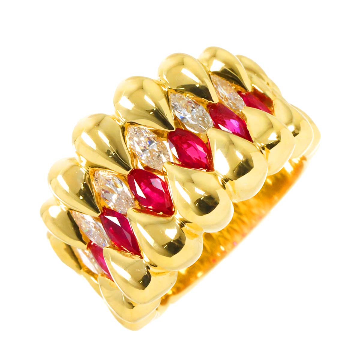 リング 12.5号 ルビー 1.00ct ダイヤ 0.59ct K18 YG イエローゴールド 750 指輪 Ruby Ring 90285628