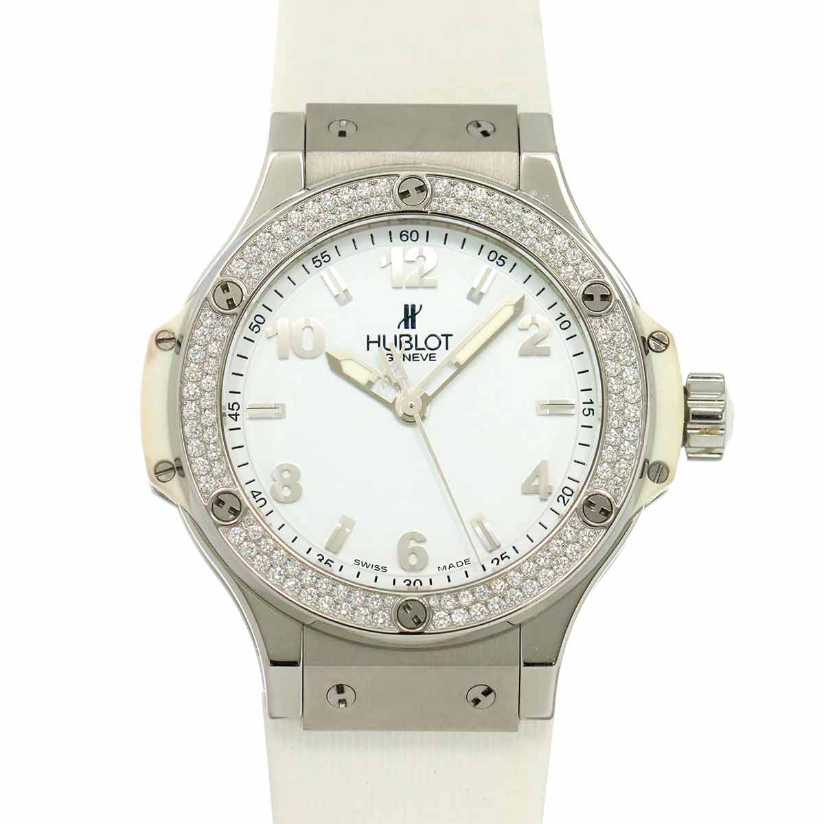 HUBLOT ビッグバン スチール 361 SE 2010 RW 1104 ダイヤベゼル レディース 腕時計 ホワイト クォーツ ウォッチ Big bang ウブロ 90281580