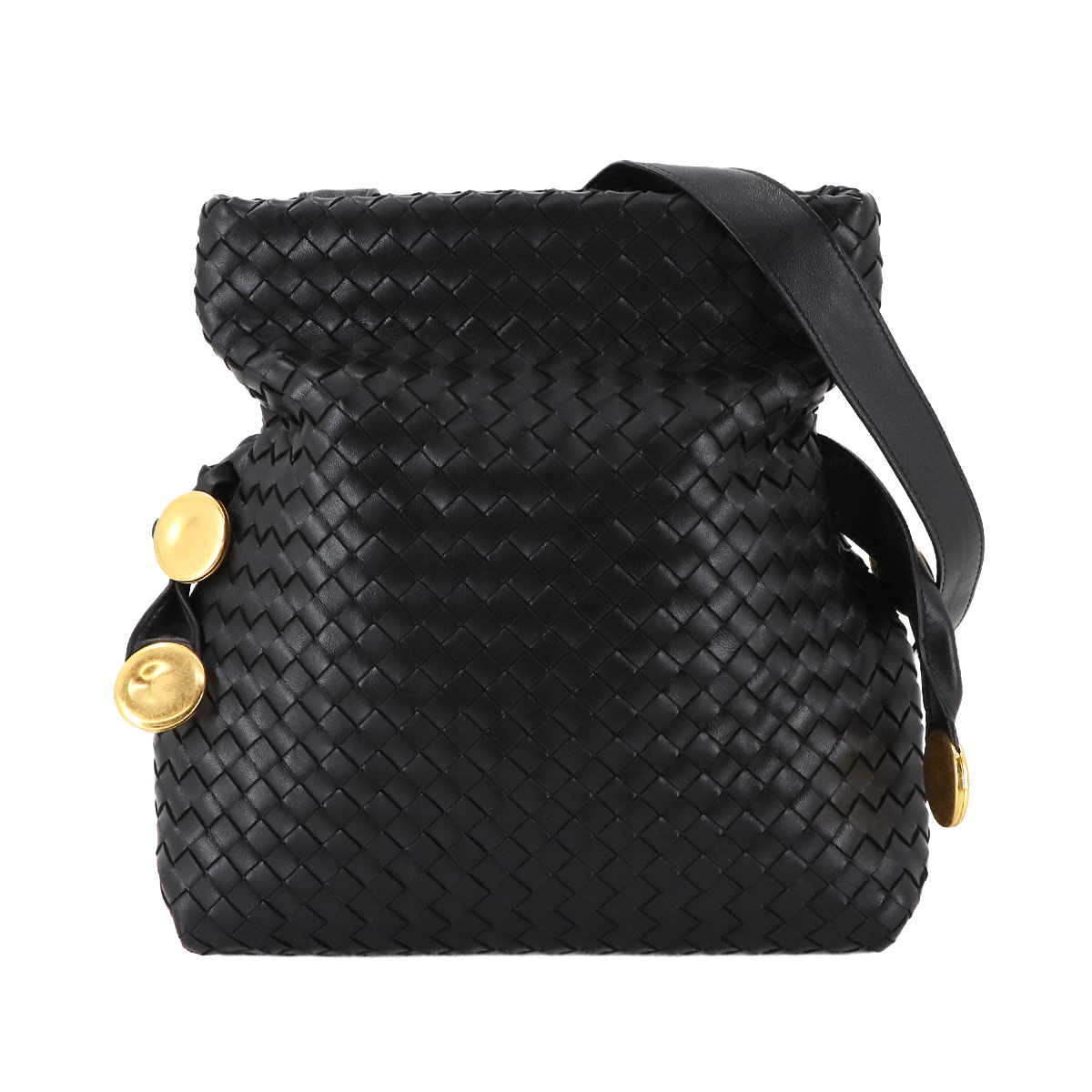BOTTEGA VENETA イントレチャート フォールド ショルダー バッグ レザー ブラック Fold ボッテガ ヴェネタ 90283056