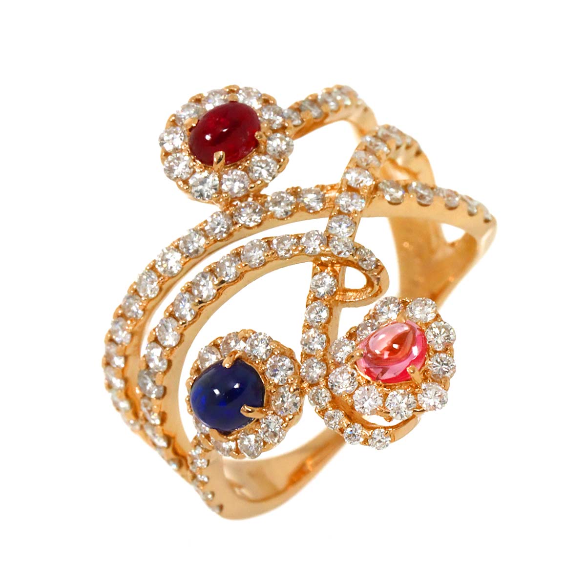 リング 16号 サファイヤ 0.28ct/0.38ct ルビー 0.237ct ダイヤ 1.29ct K18 PG ピンクゴールド 750 指輪 Sapphire Ring 90283290