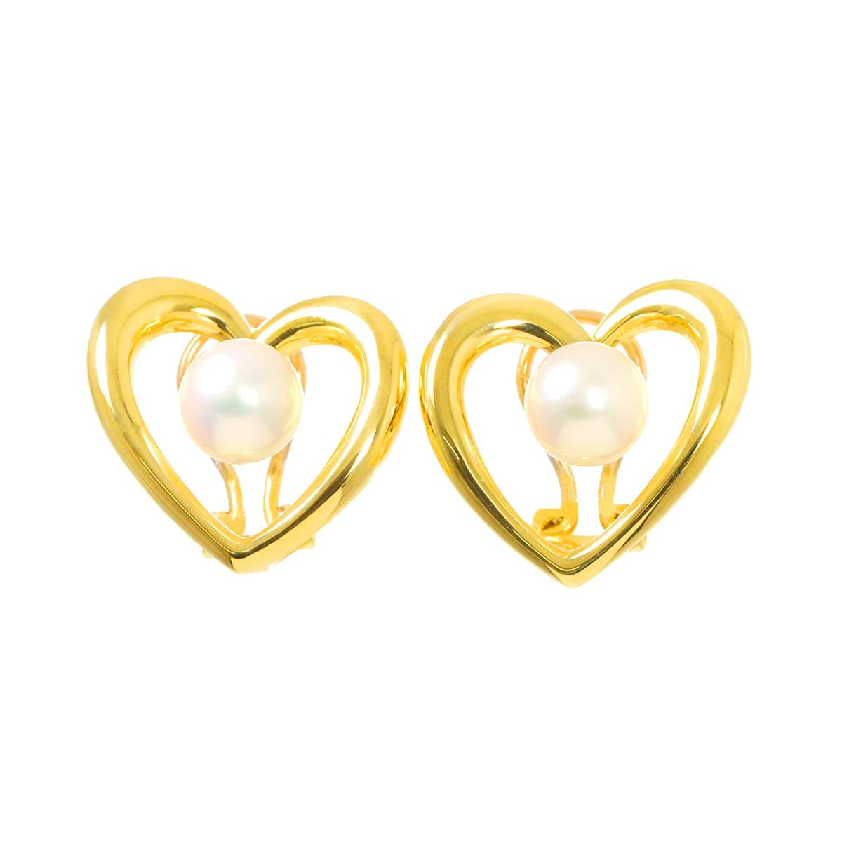 NINA RICCI アコヤ真珠 6.6mm イヤリング K18 YG イエローゴールド パール 750 ハート Earrings Clip on ニナリッチ 90284215